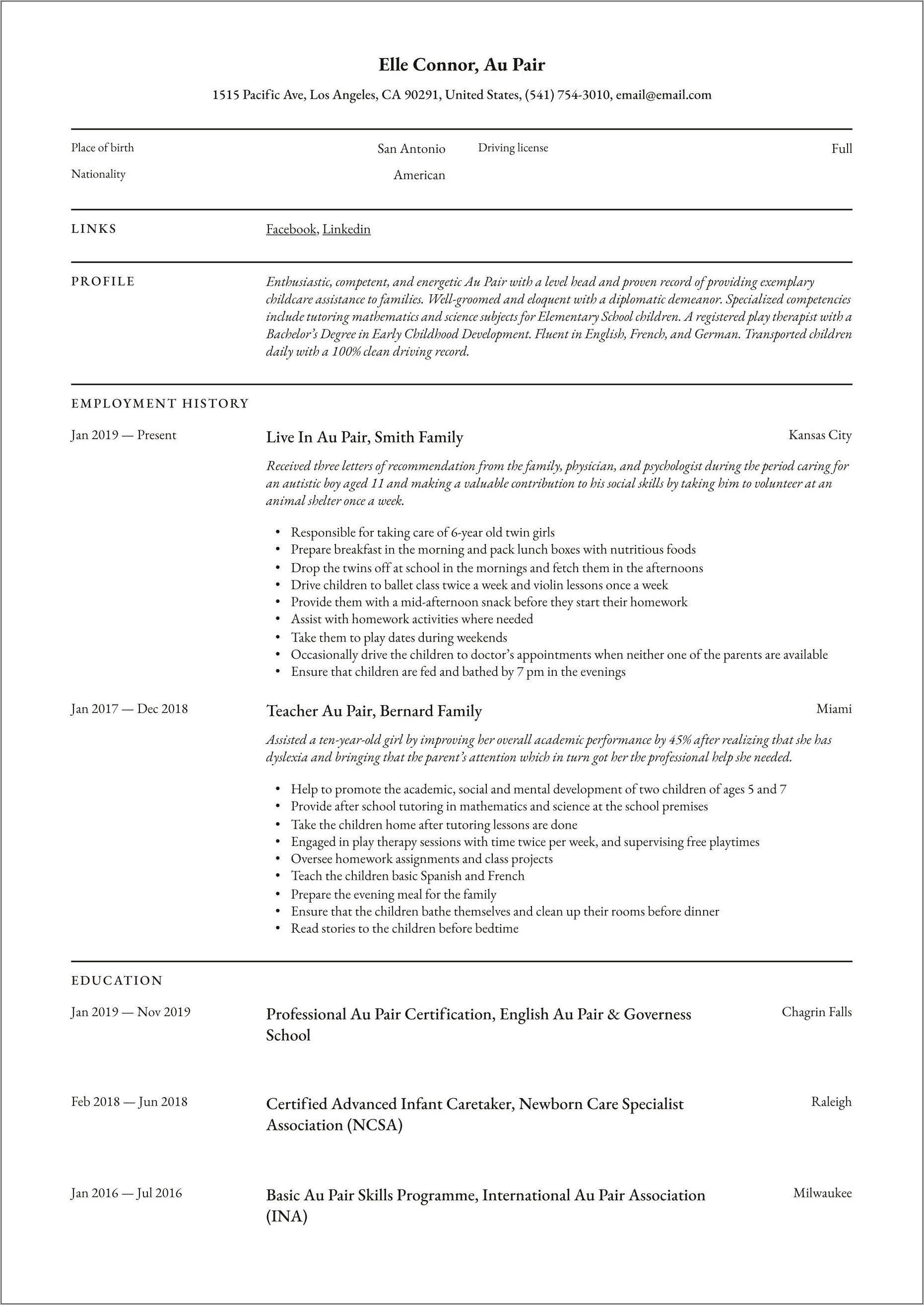 Sample Resume For Teaching Position Australia