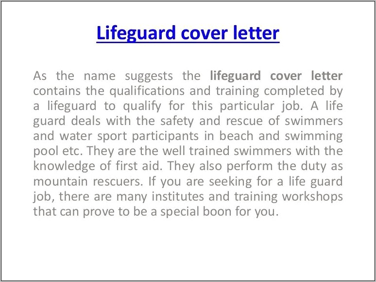 Sample Resume For The Lifeguard Position