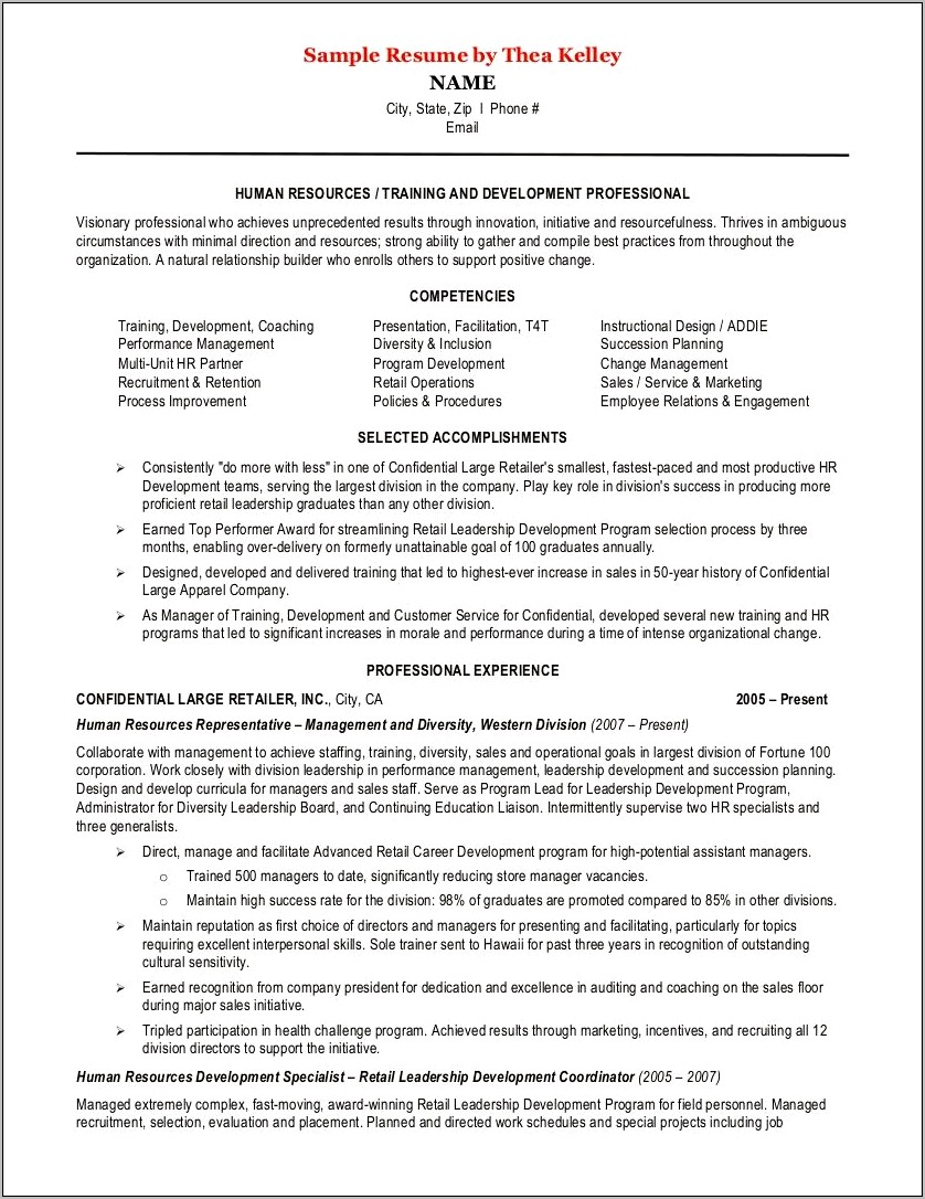 Sample Resume For Training And Development Executive