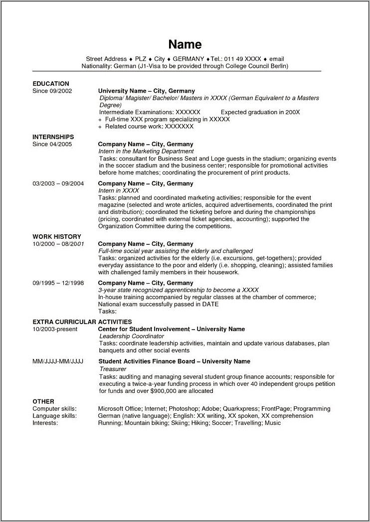 sample resume for l1b visa application