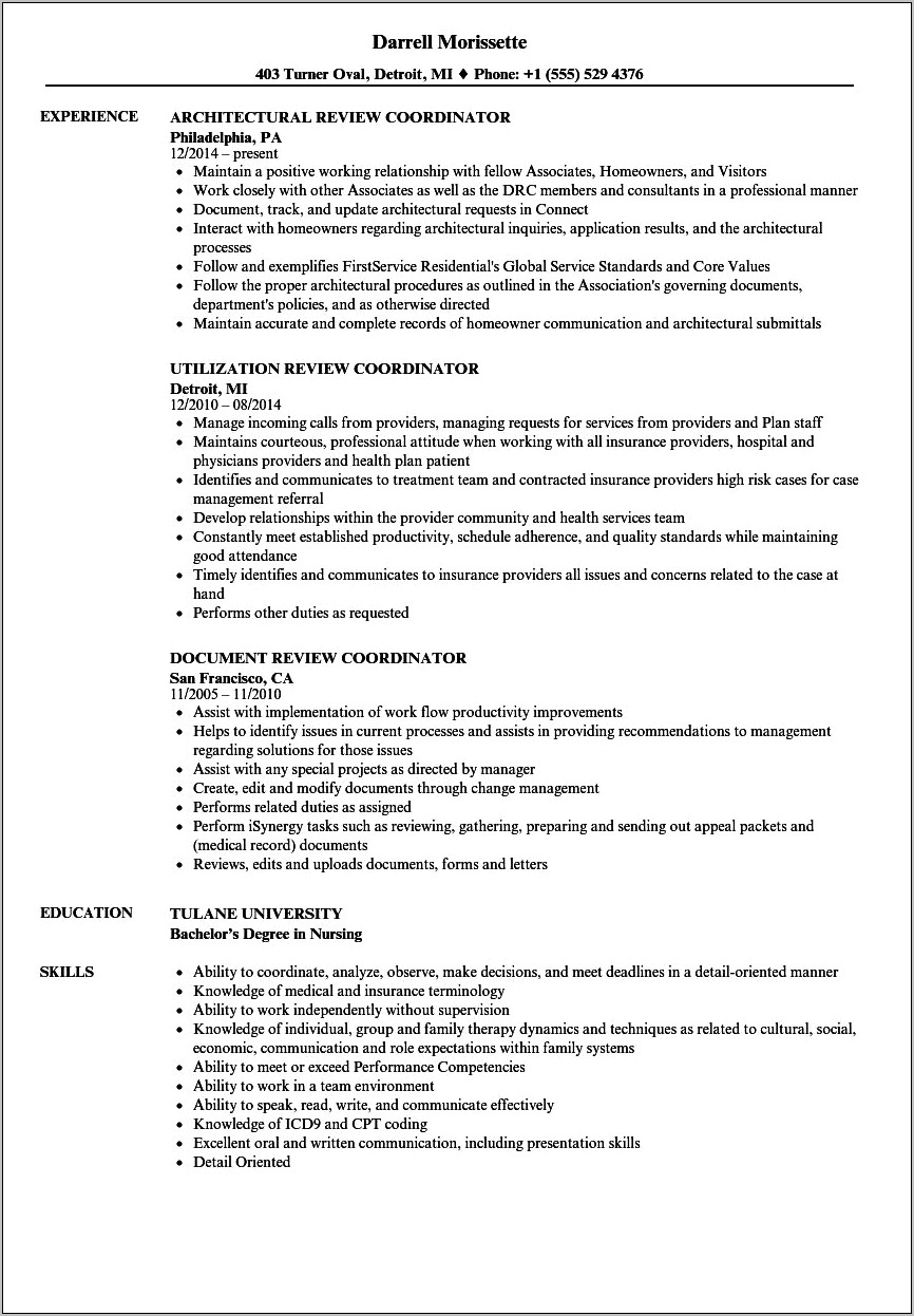 Sample Resume For Utilization Management Coordinator