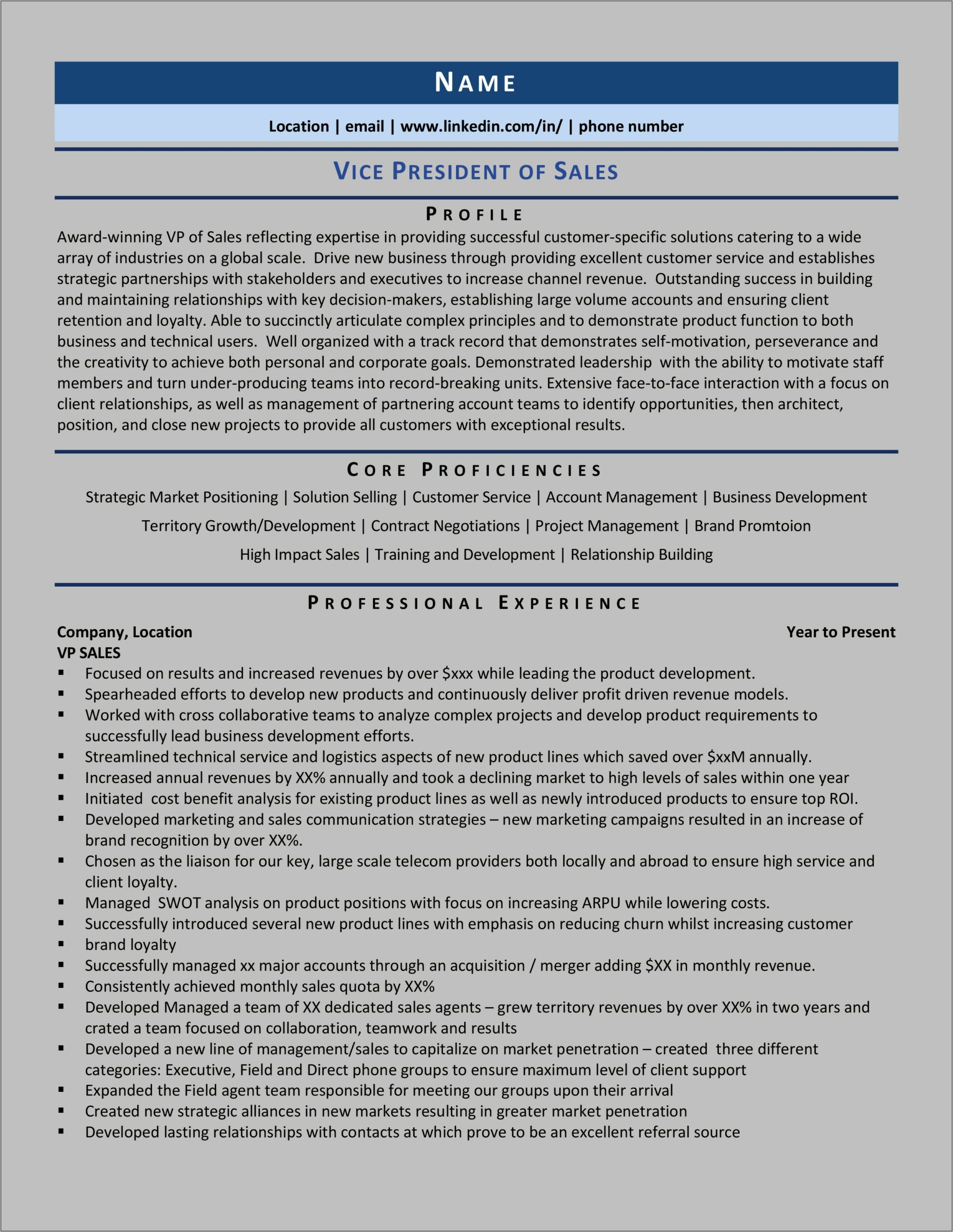 Sample Resume For Vice President Of Administration