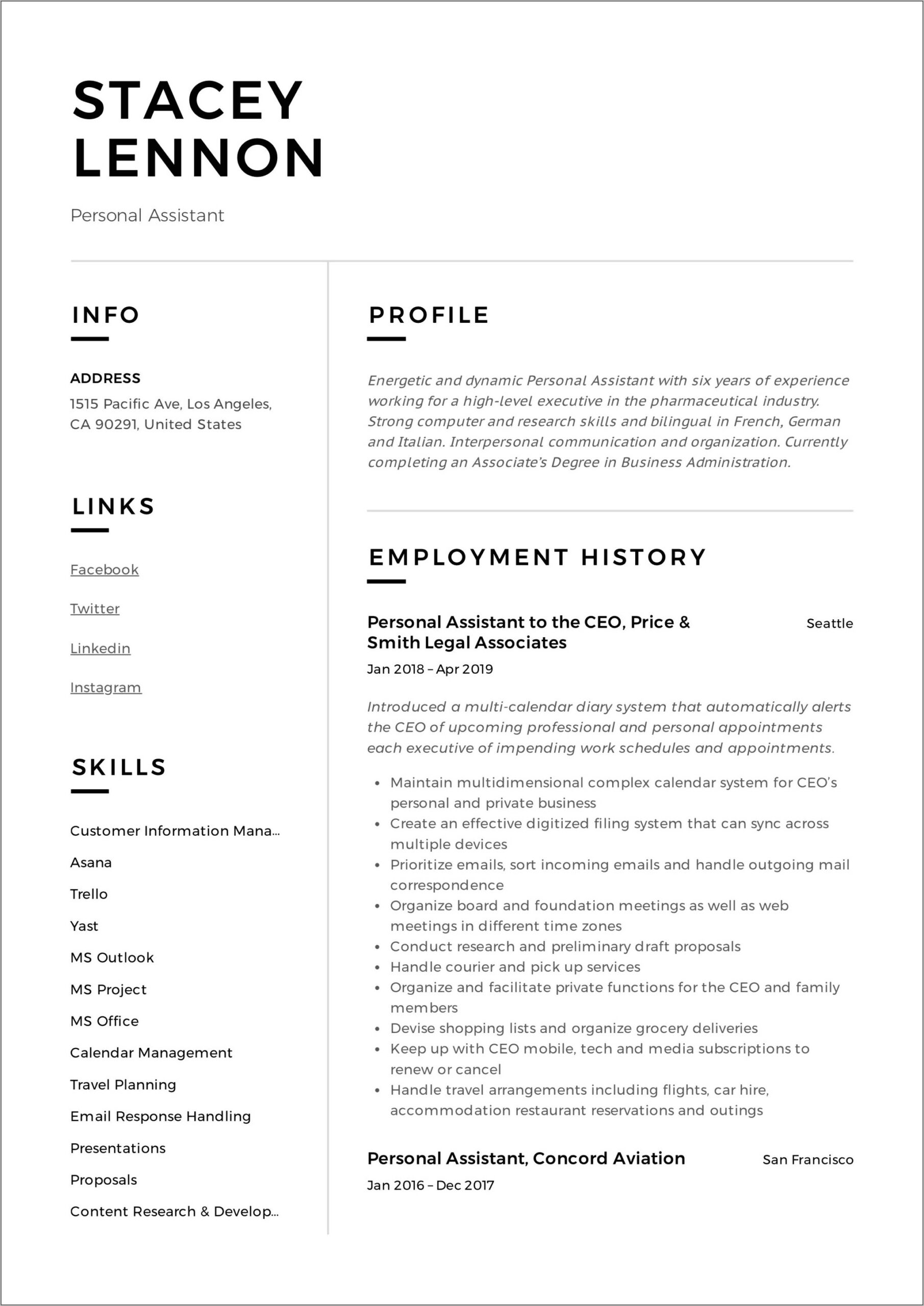 Sample Resume For Virtual Assistant With No Experience