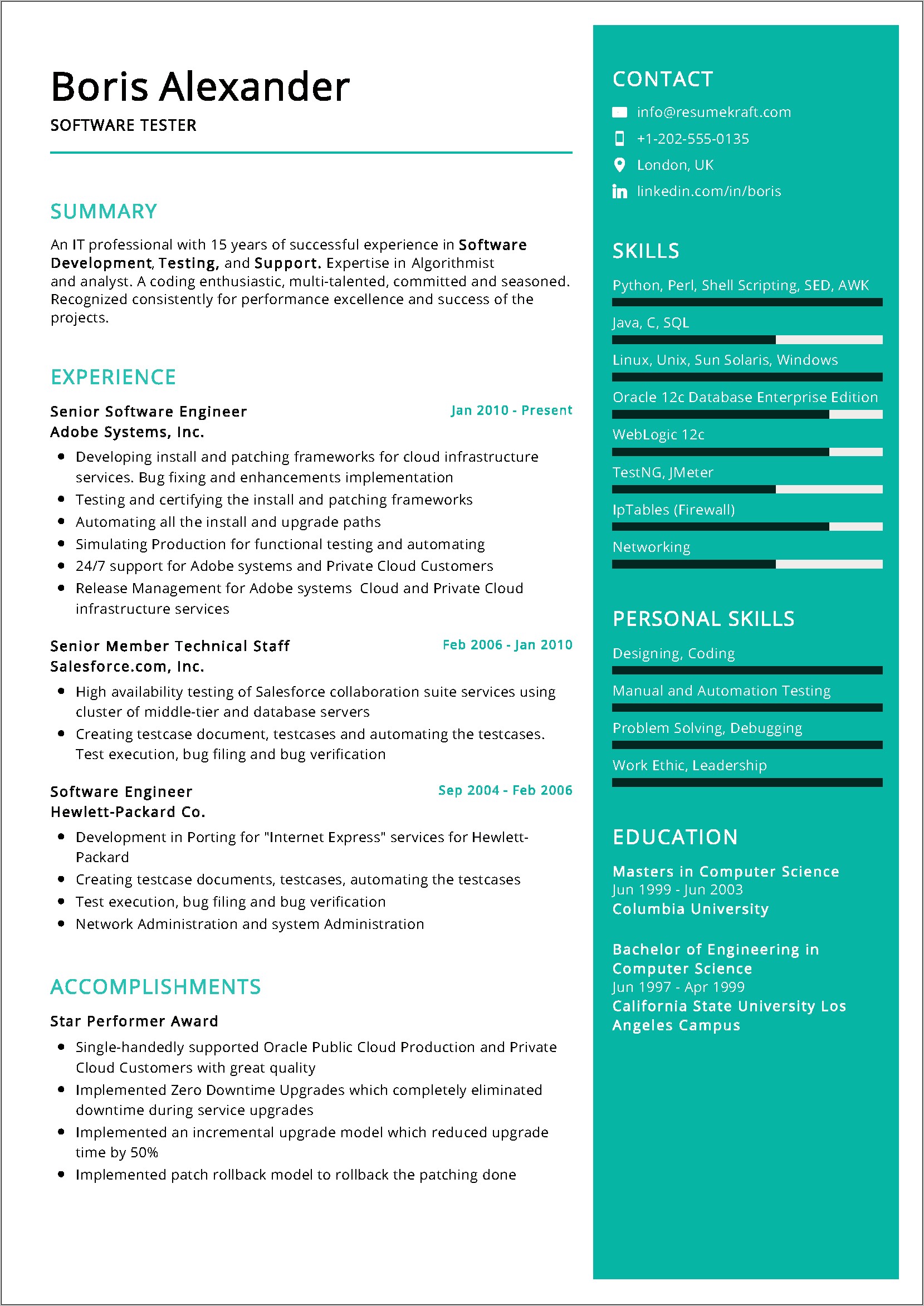 Sample Resume For Web Application Tester