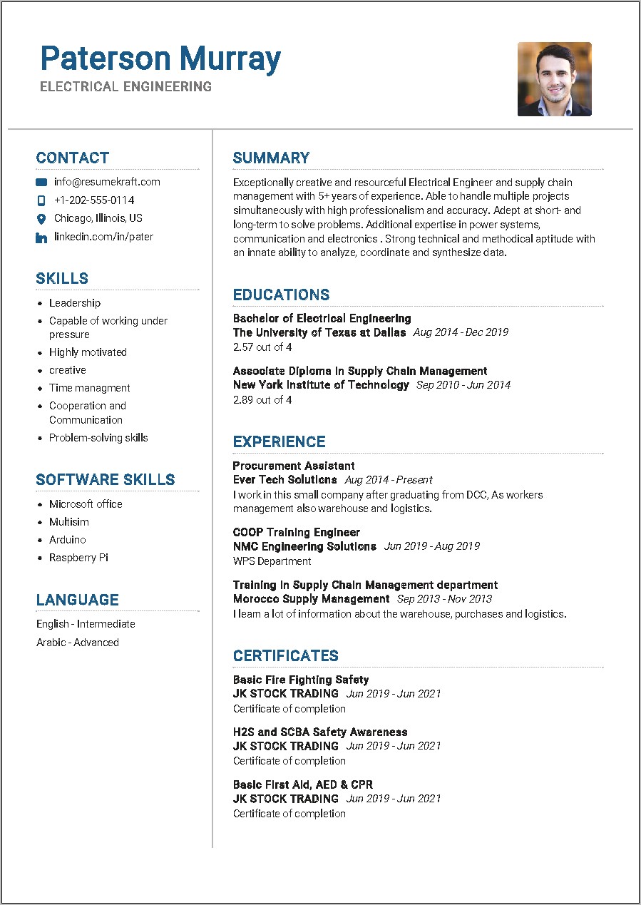 Sample Resume Format For Electrical Engineer Technology