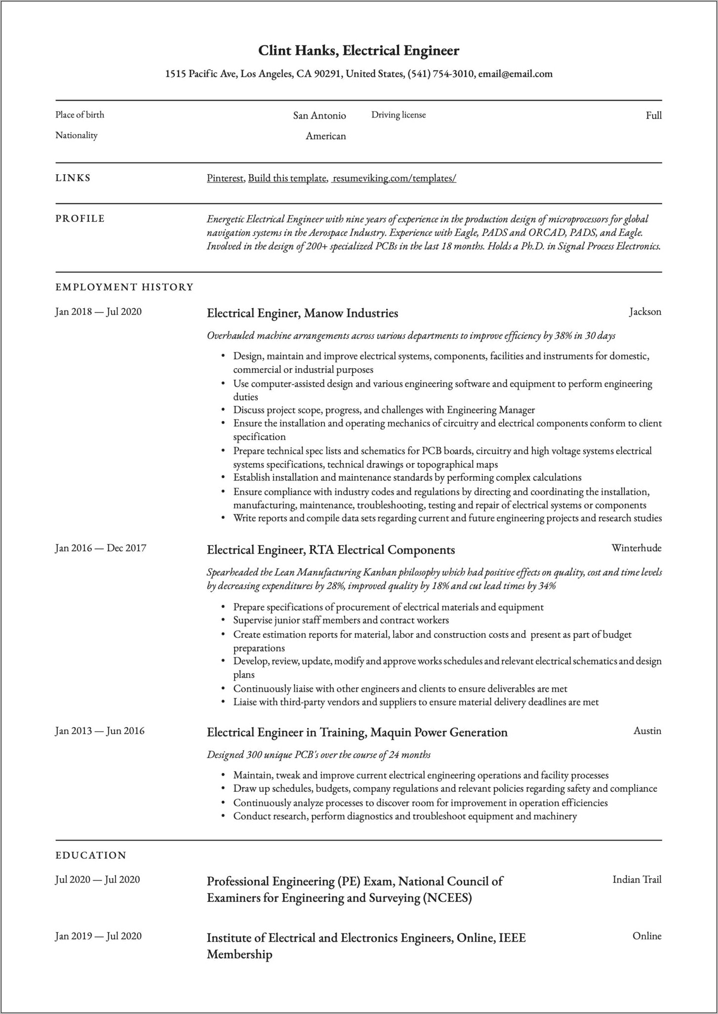 Sample Resume Format For Electrical Engineer