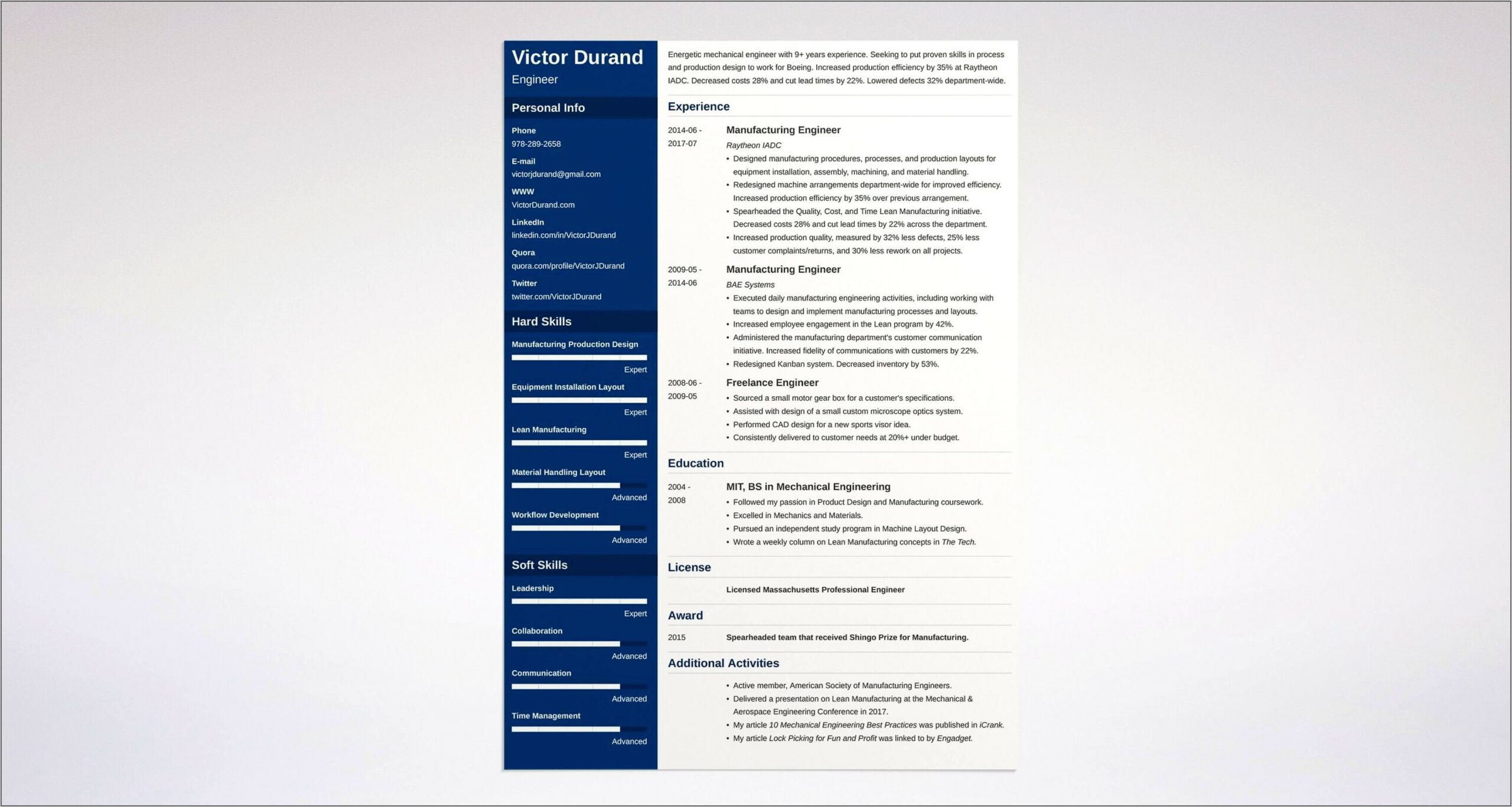 Sample Resume Format For Engineer