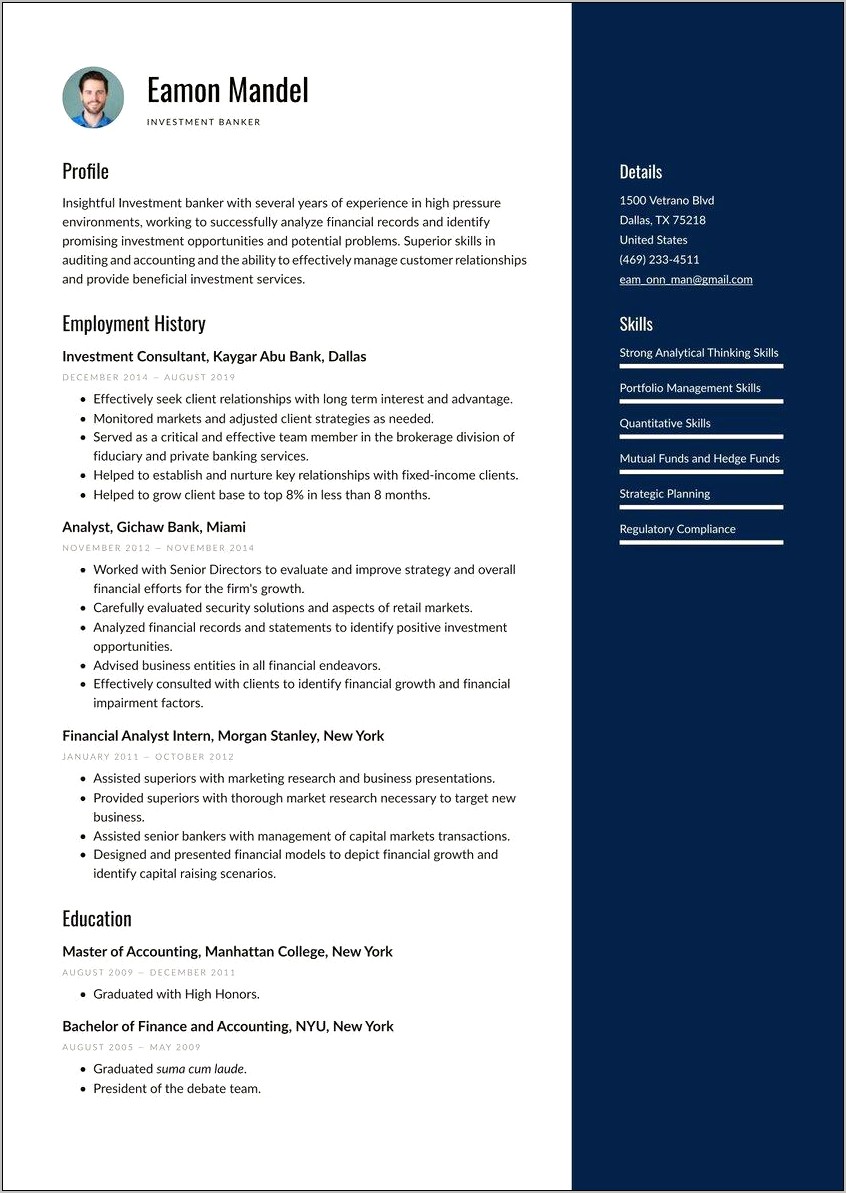 Sample Resume Format For Experienced Banking Professional