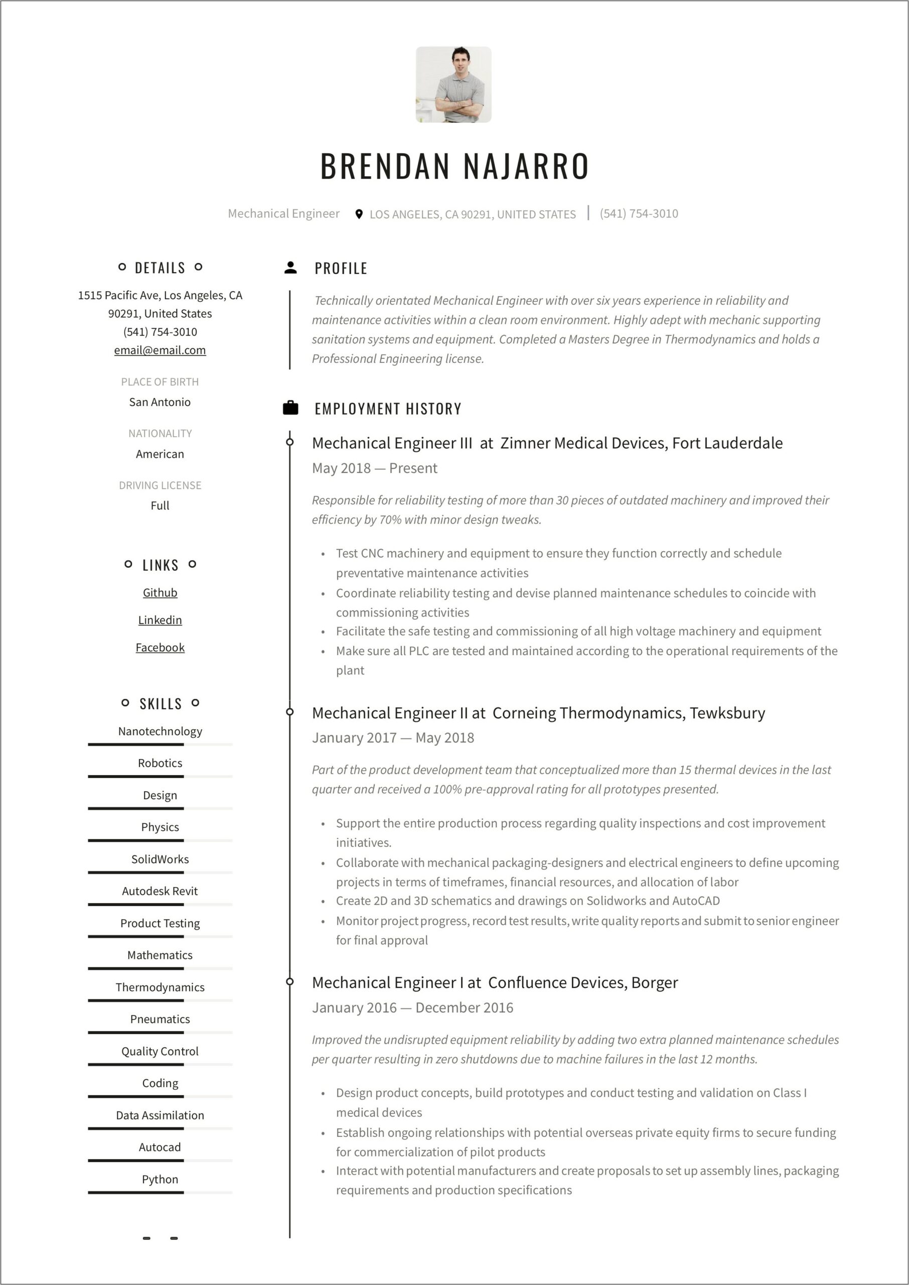 Sample Resume Format For Experienced Engineer Download