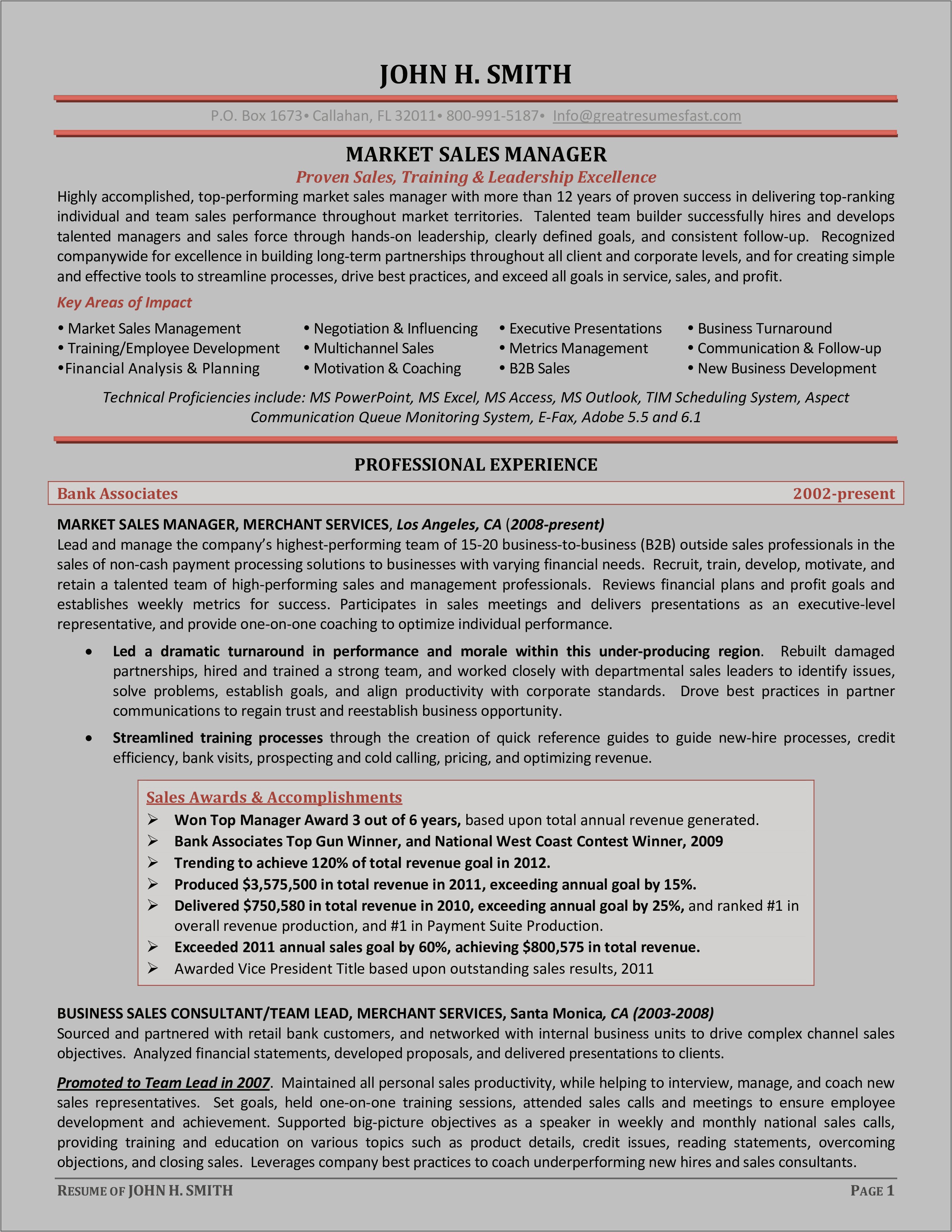 Sample Resume Format For Experienced Sales Executive