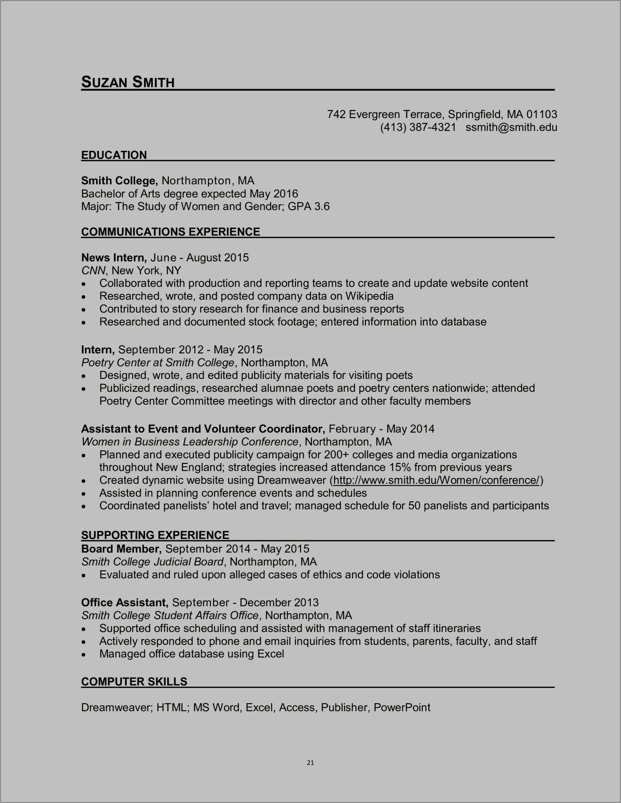 Sample Resume Format For Freshers Engineers