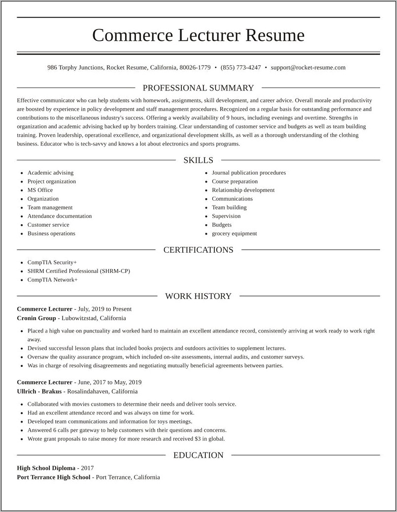Sample Resume Format For Lecturer In Commerce