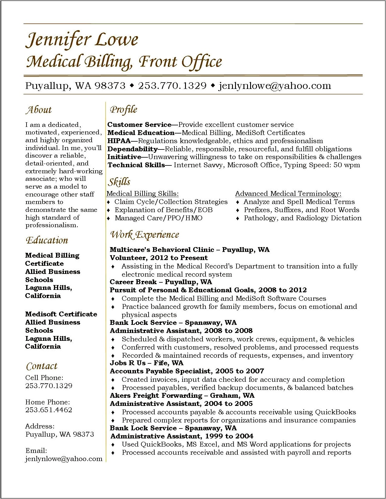 Sample Resume Format For Medical Biller Medical Assistant