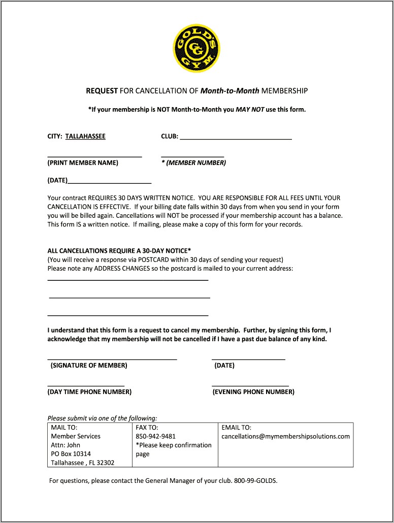 Sample Resume Gym Membership Form Template