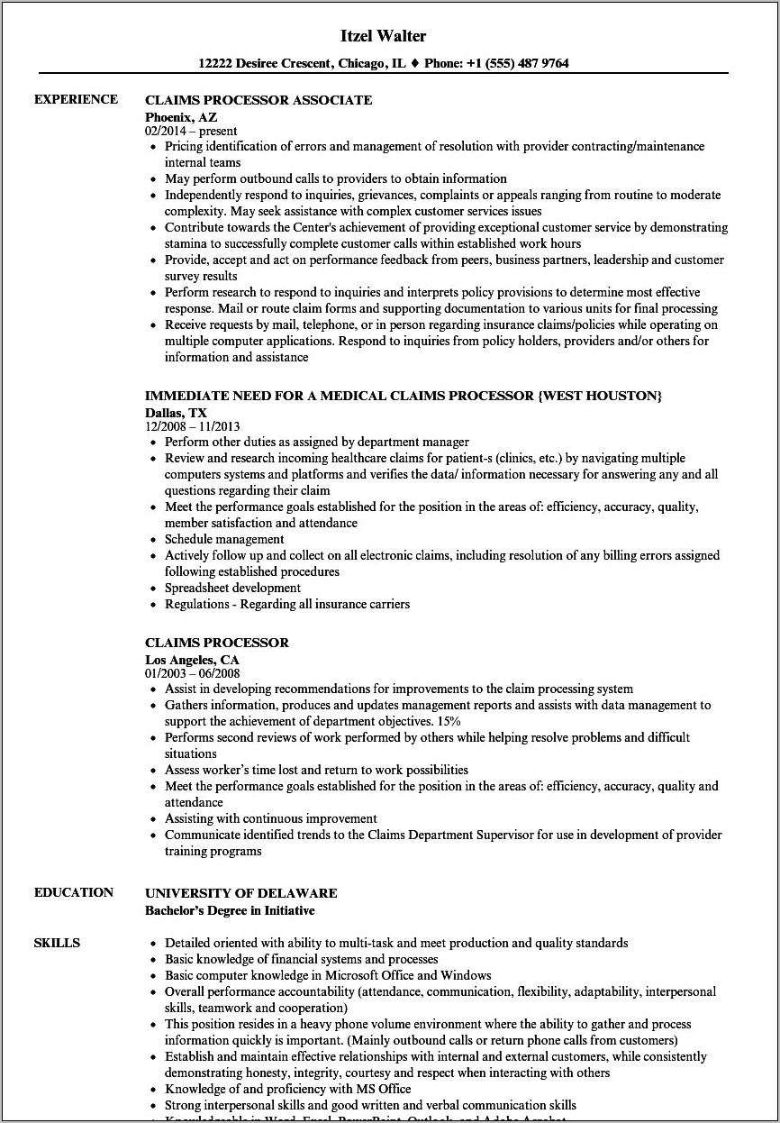 Sample Resume Healthcare Legal Claims Resolution Manager