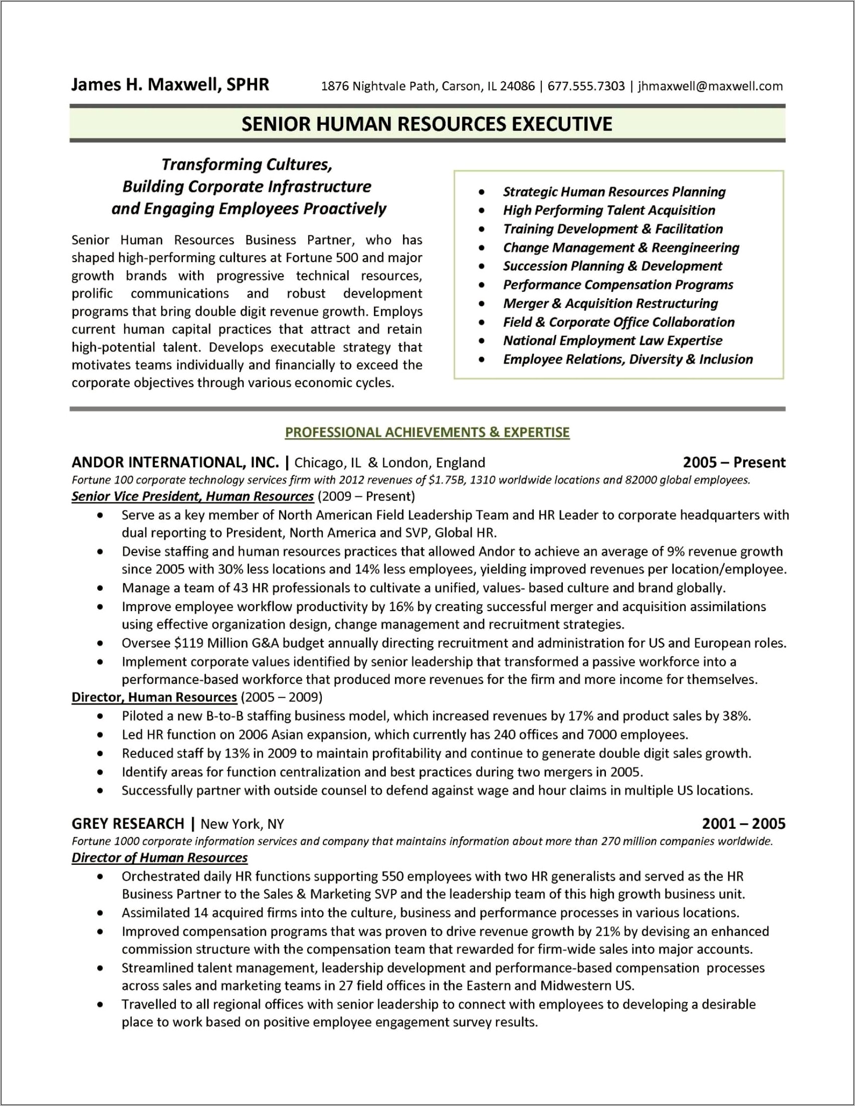 Sample Resume Human Resources With Unemployment