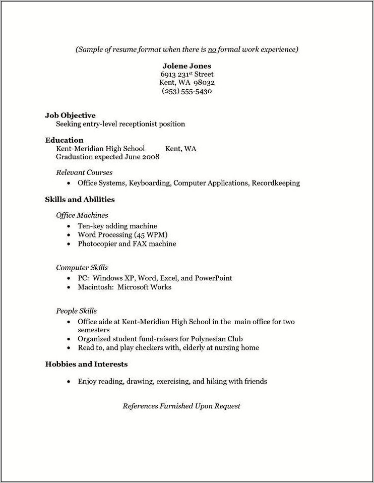 Sample Resume If You Have No Work Experience