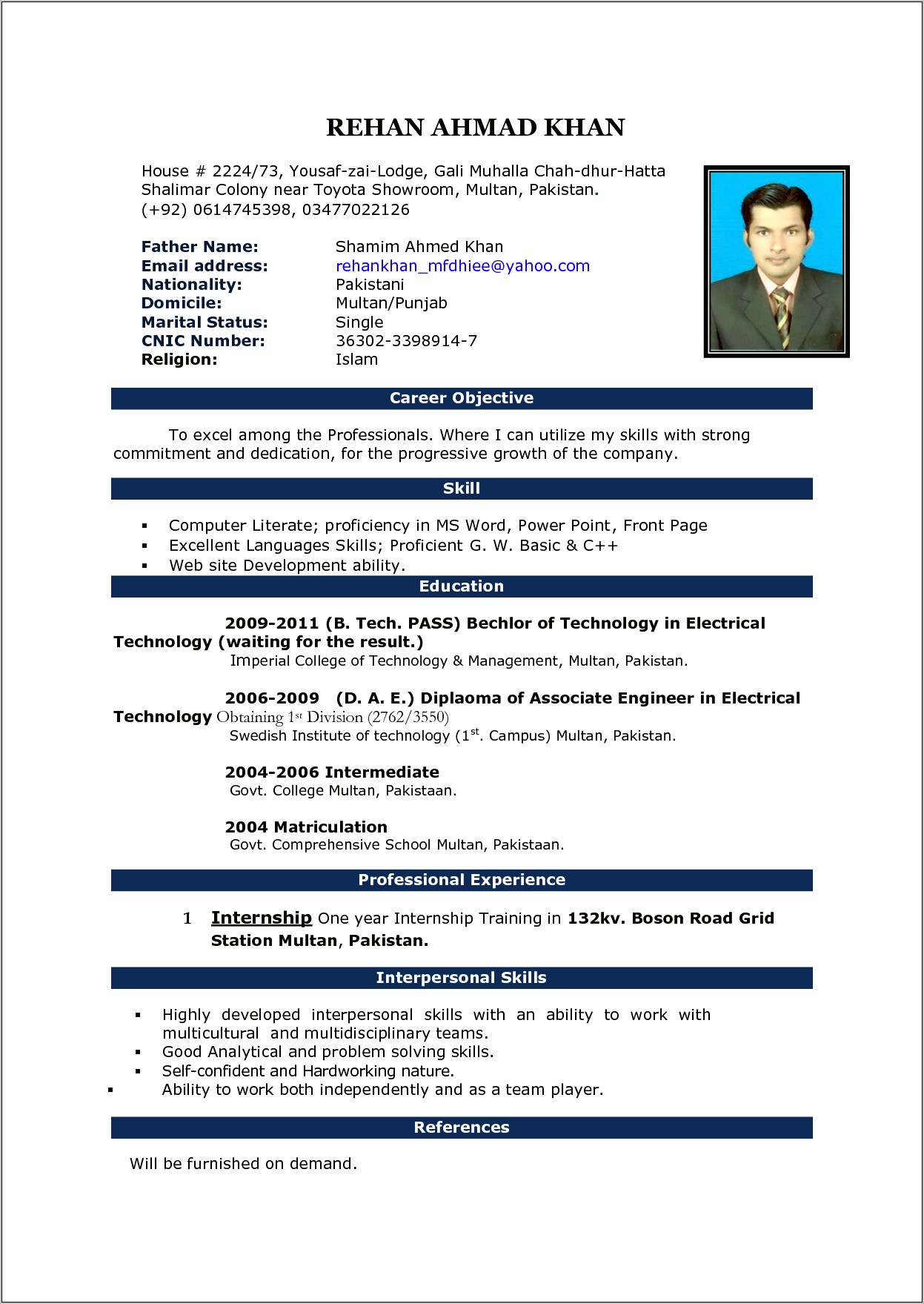 Sample Resume In Ms Word 2007