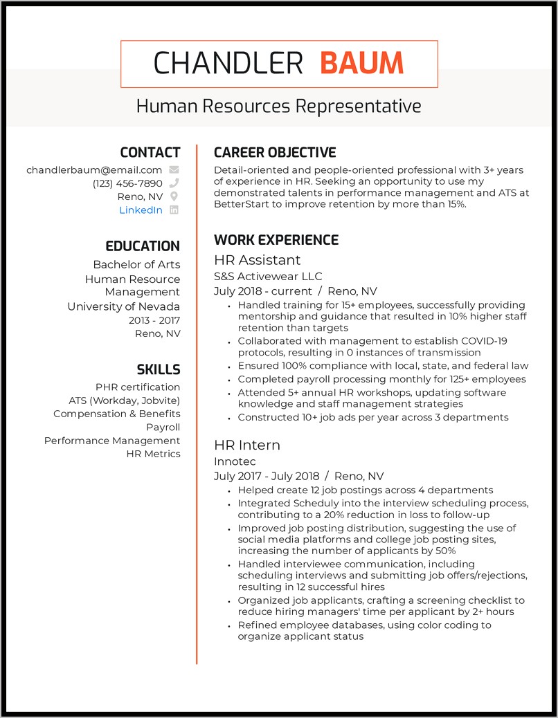 Sample Resume Interest In Human Resources