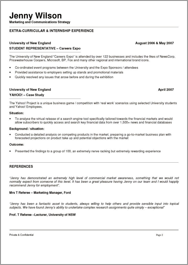 Sample Resume Internship In Uk Communications