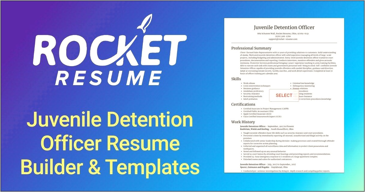 Sample Resume Juvenile Detention Officer Managers