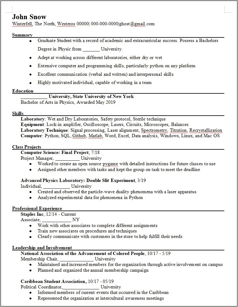 Sample Resume Lab Technician Entry Level