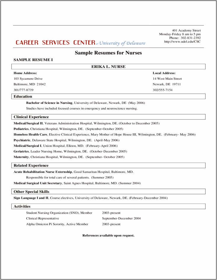 Sample Resume Medical Surgical Ward Nurse