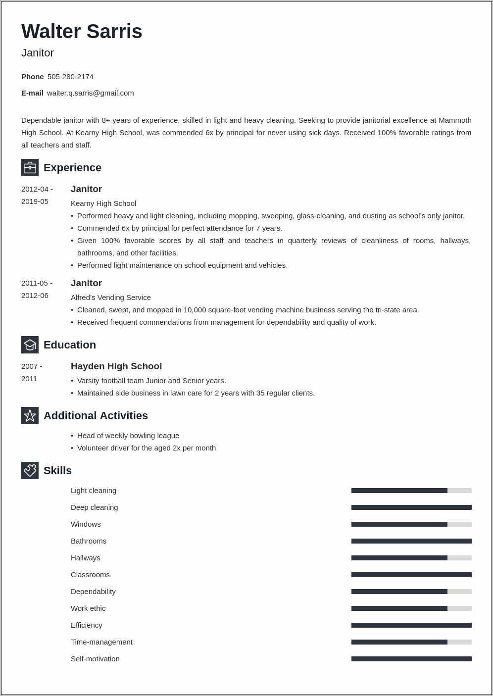 Sample Resume Objective For Janitorial Position