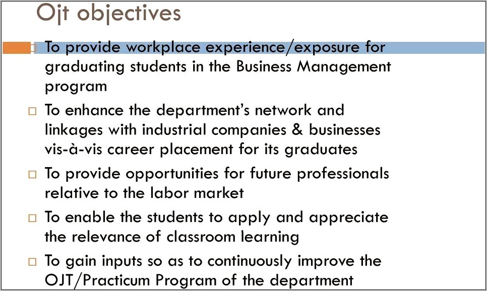 Sample Resume Objective For Ojt Tourism Students