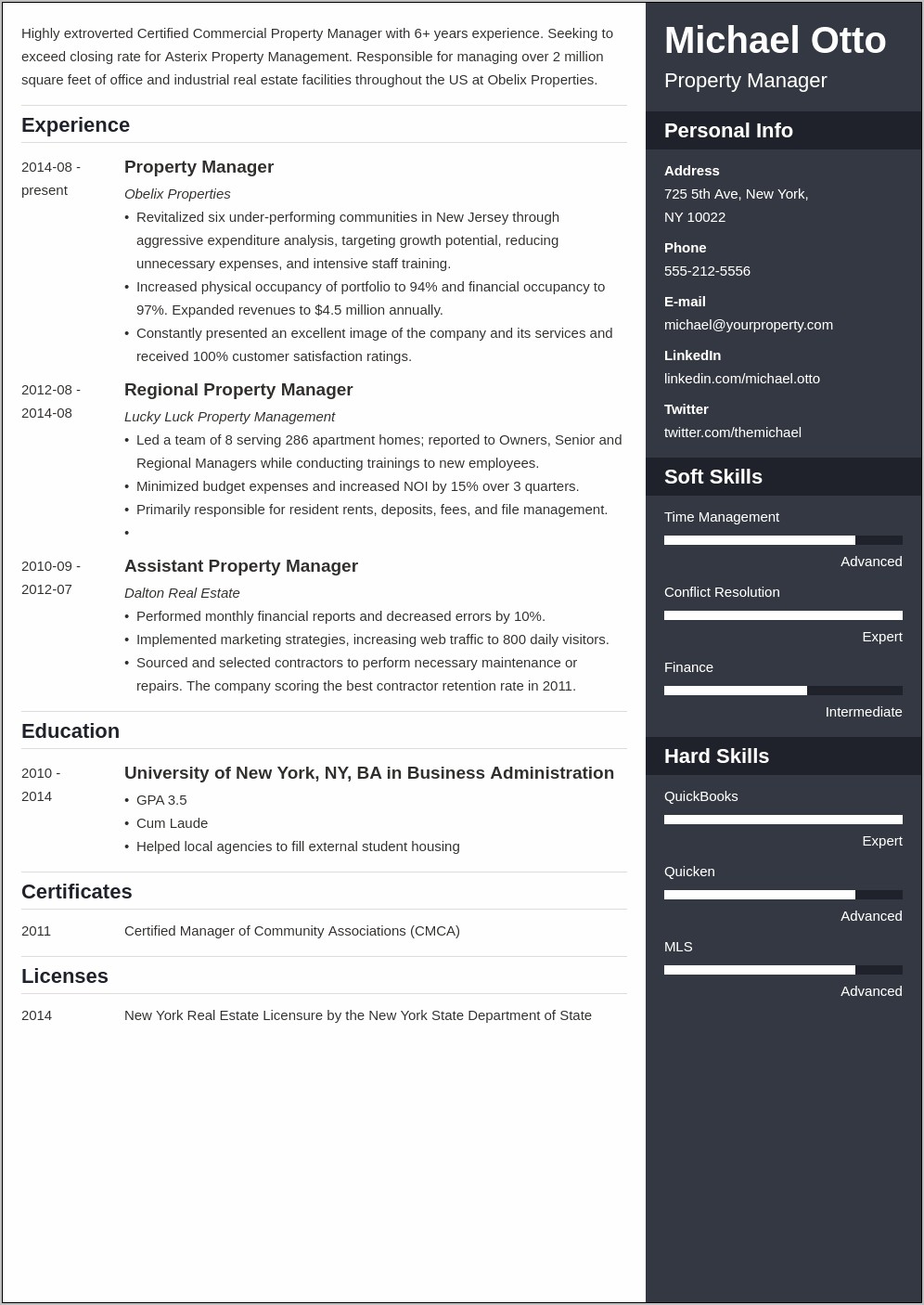Sample Resume Objective For Property Manager