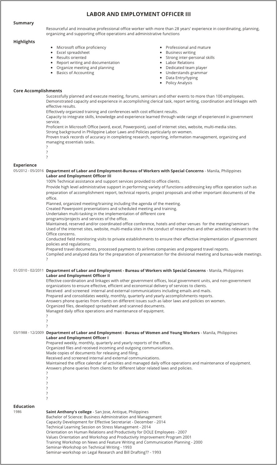 Sample Resume Objective Statement For Government