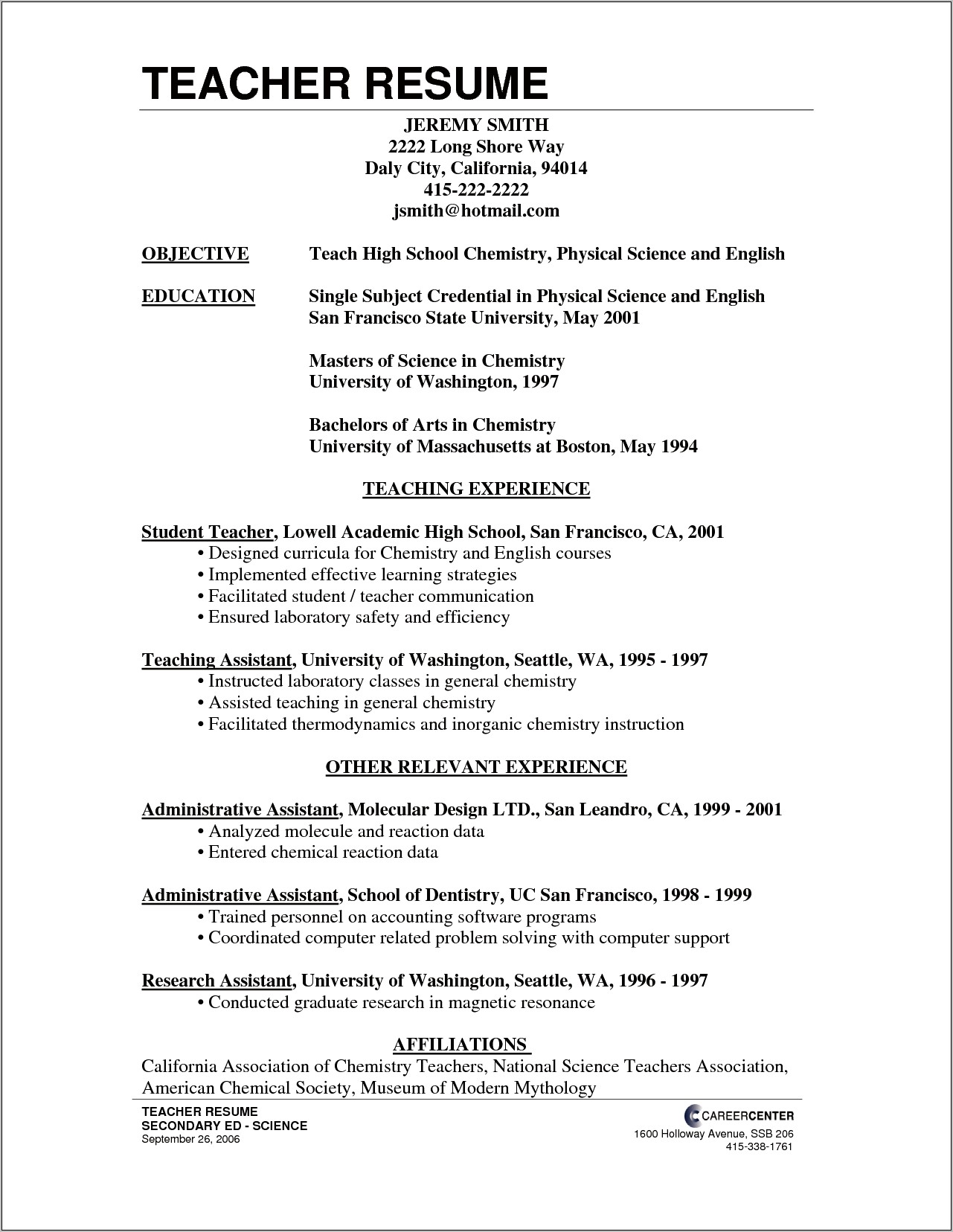 Sample Resume Objective Statement For Teaching
