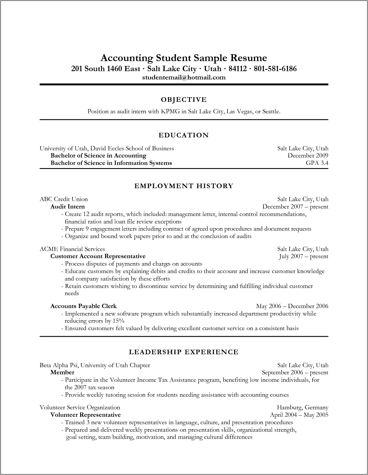 Sample Resume Objective Statements For Student