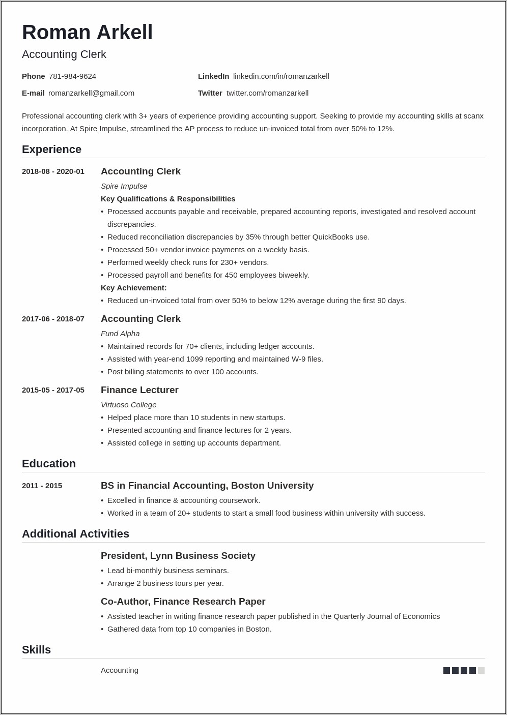 Sample Resume Objectives For Accounting Clerk