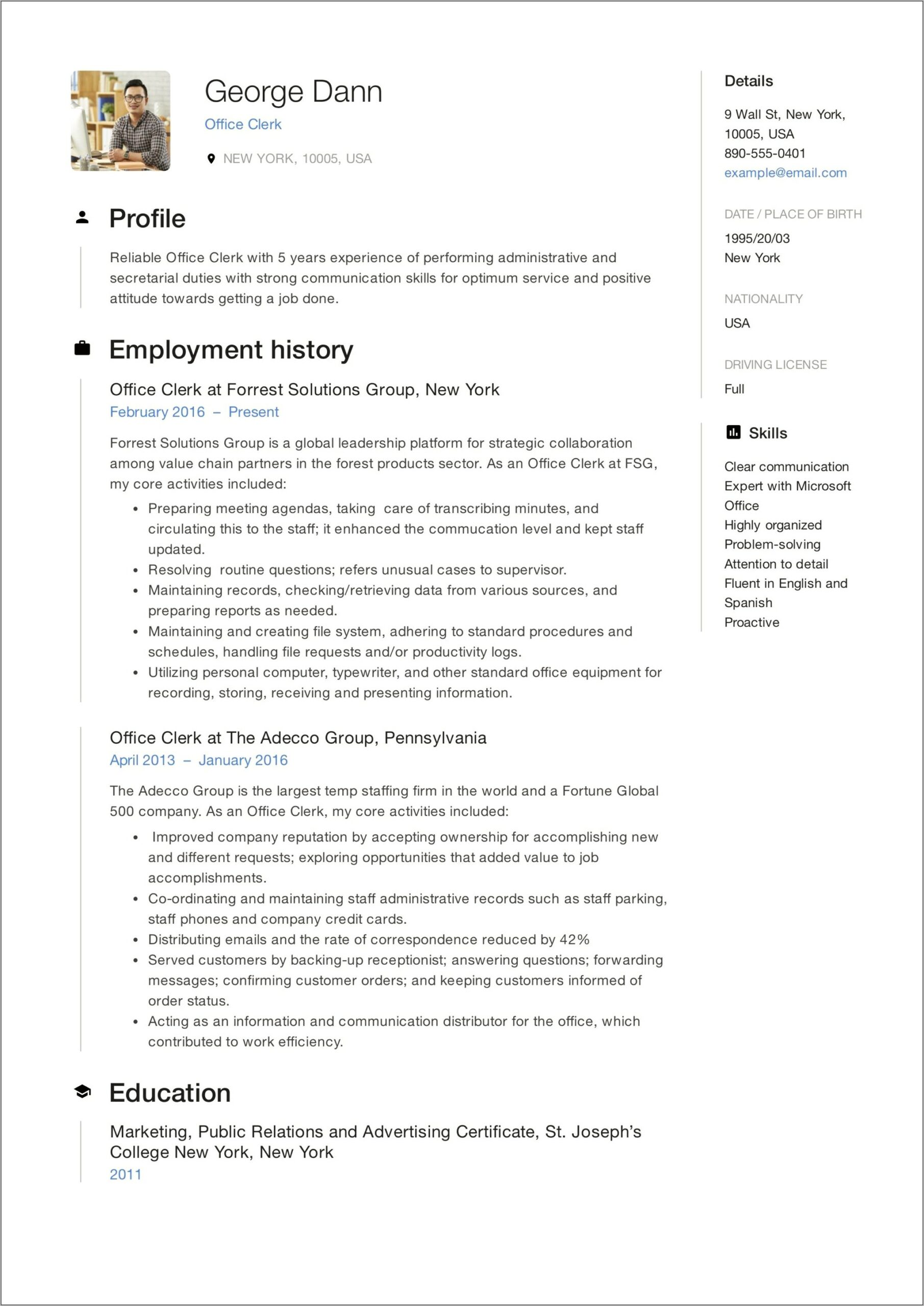 Sample Resume Objectives For Clerical Position