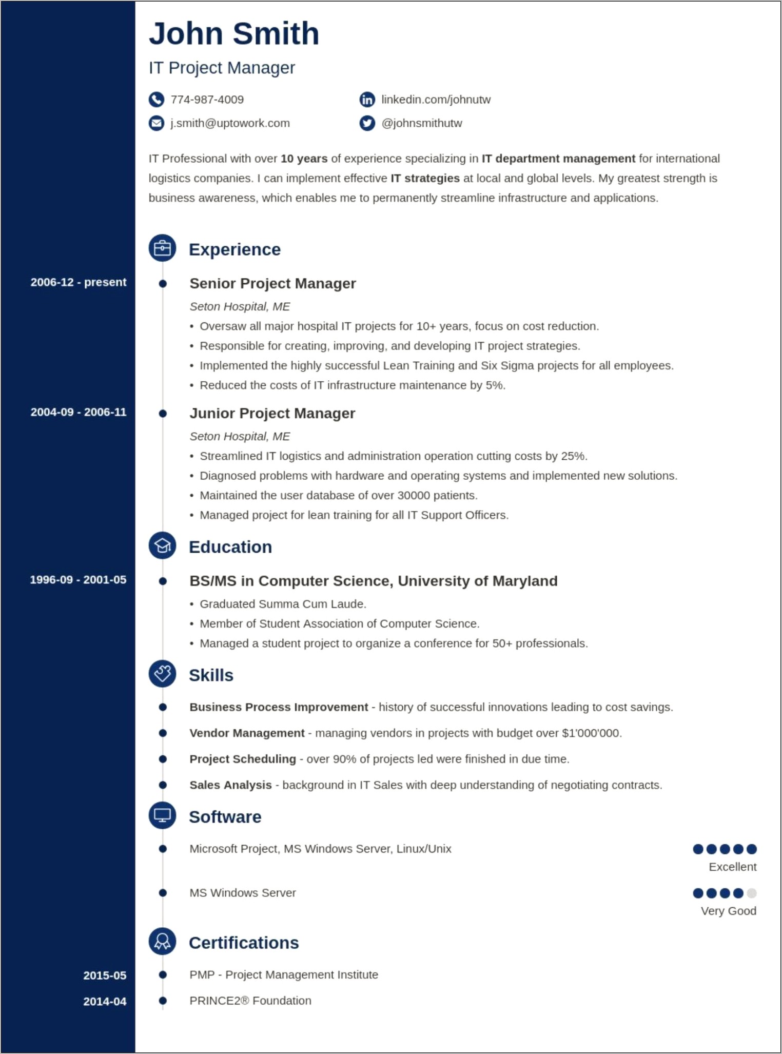 Sample Resume Objectives For Experienced It Professionals