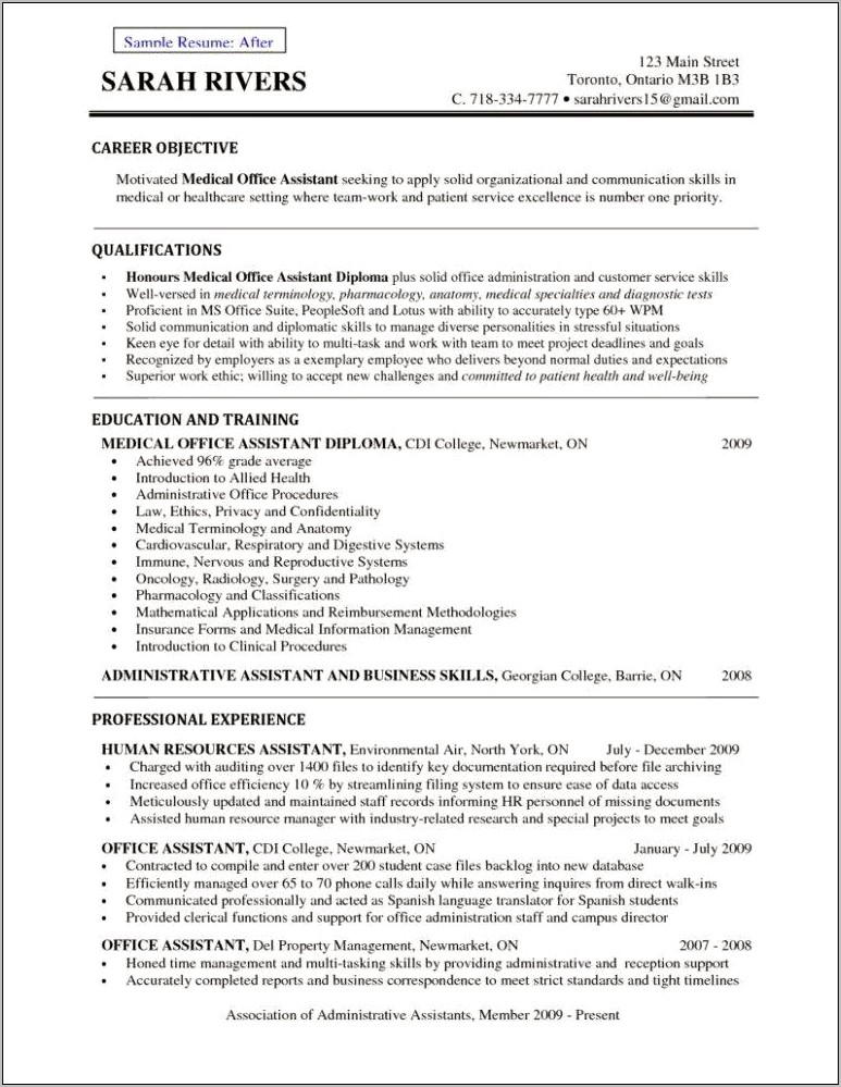 Sample Resume Objectives For Office Work