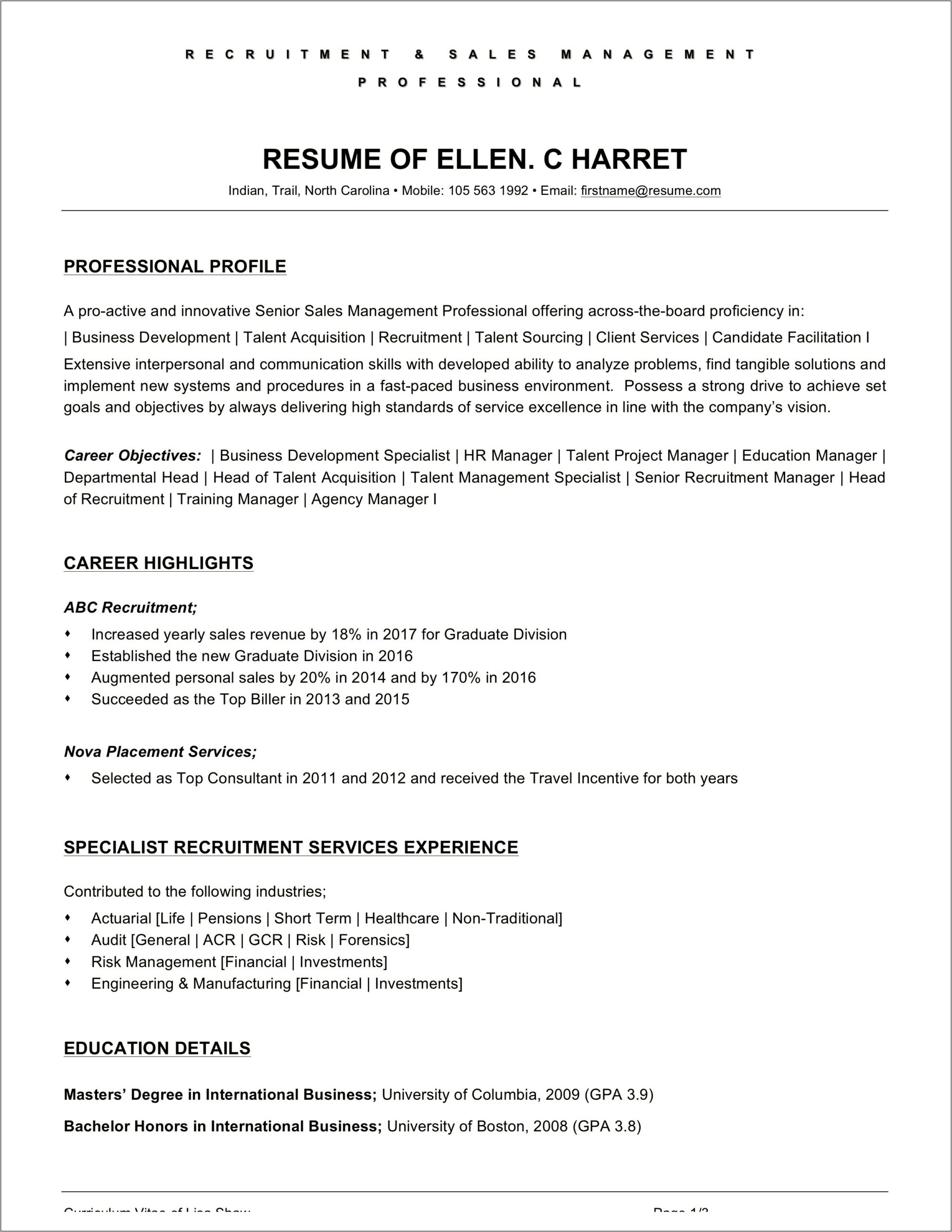 Sample Resume Objectives For Supervisor Position