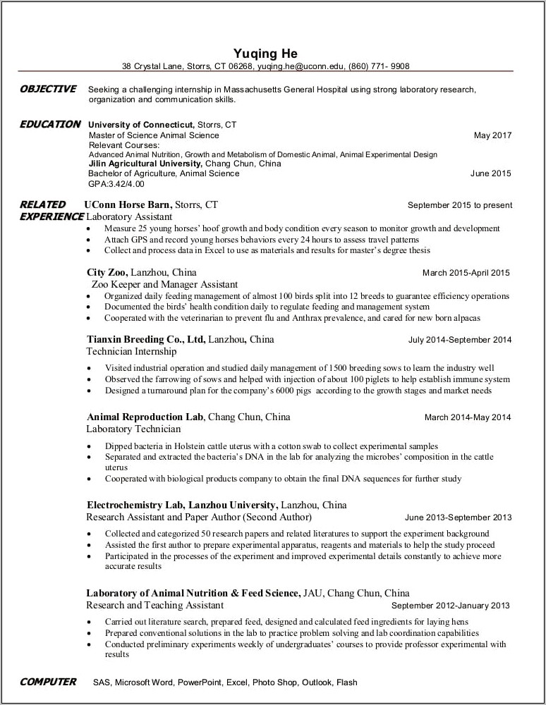 Sample Resume Objectives For Zoo Keeper