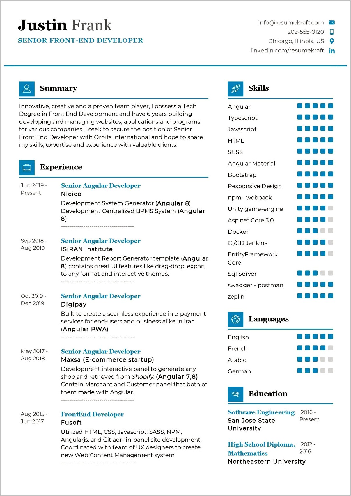 Sample Resume Of A Front End Developer