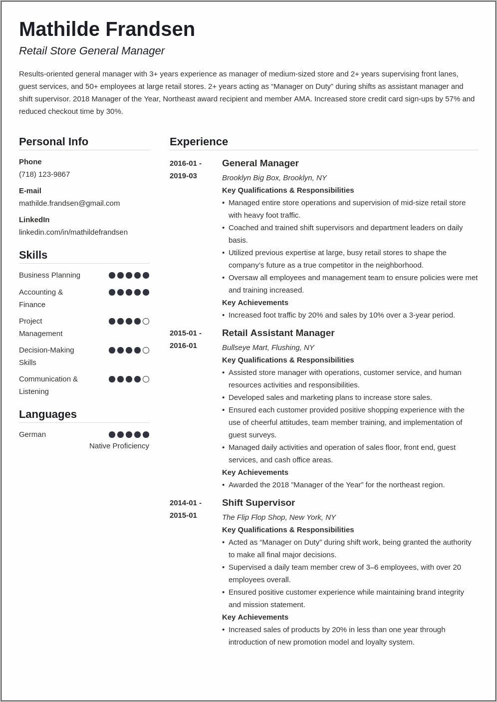 Sample Resume Of A General Manager