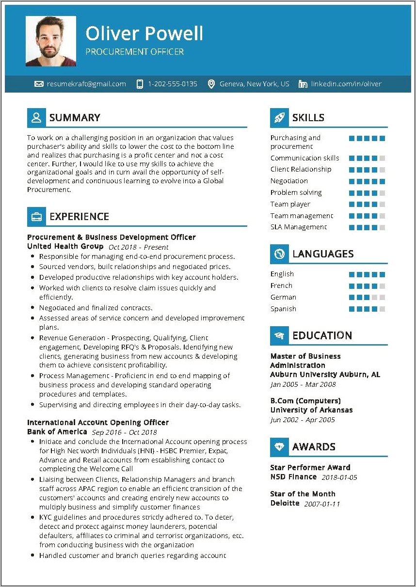 Sample Resume Of A Procurement Officer