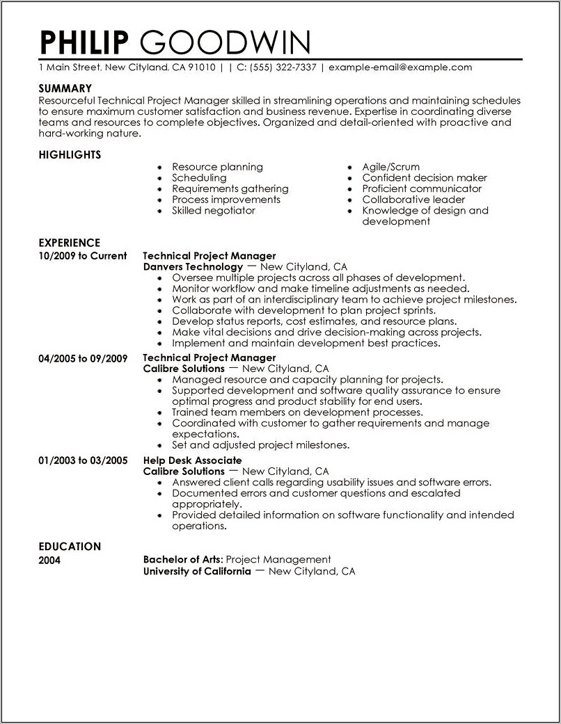 Sample Resume Of Agile Project Manager