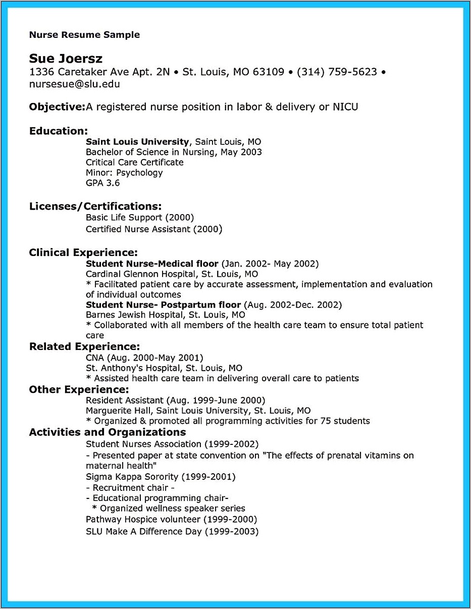 Sample Resume Of Critical Care Educator