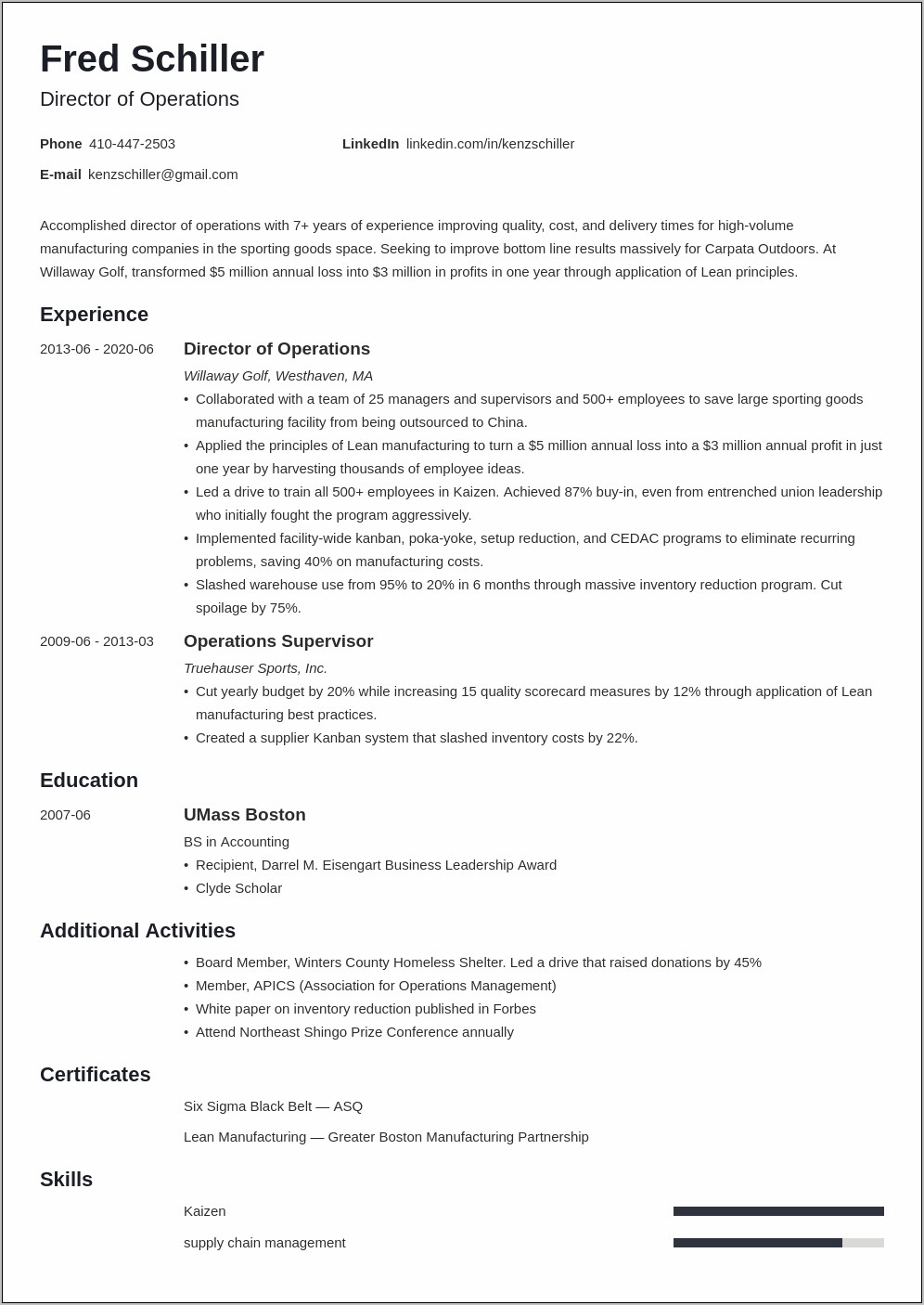 Sample Resume Of Director Of Operations
