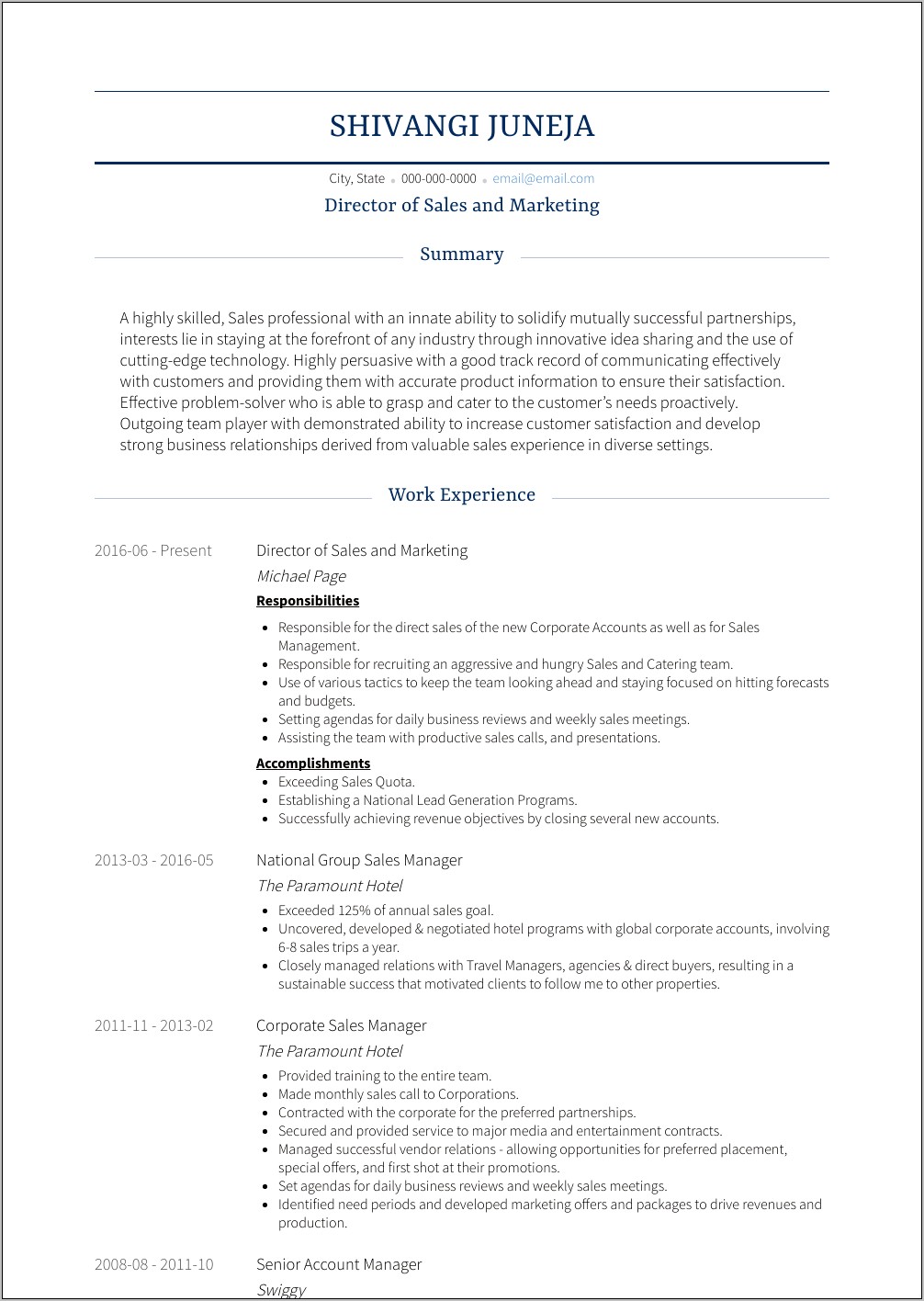 Sample Resume Of Director Of Sales & Marketing
