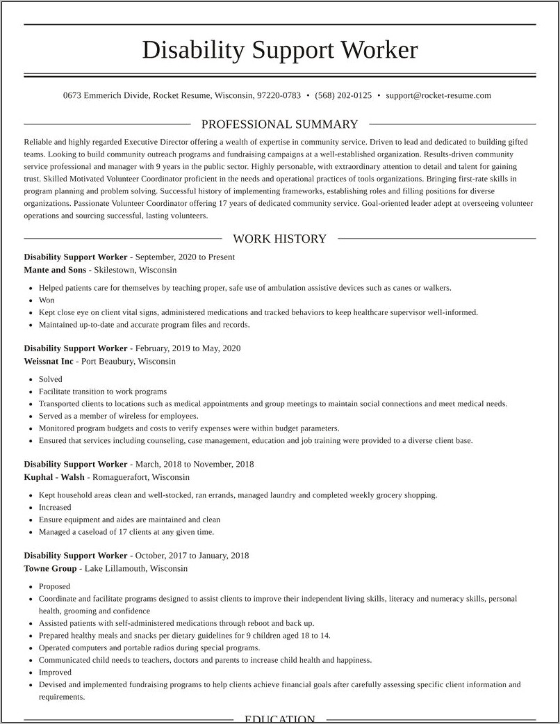 Sample Resume Of Disability Care Worker