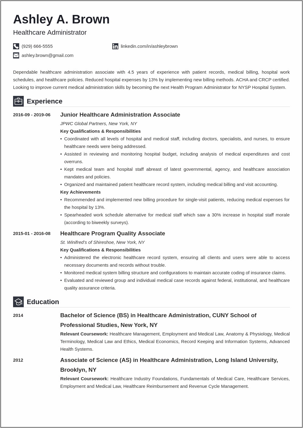 Sample Resume Of Health Care Project Manager