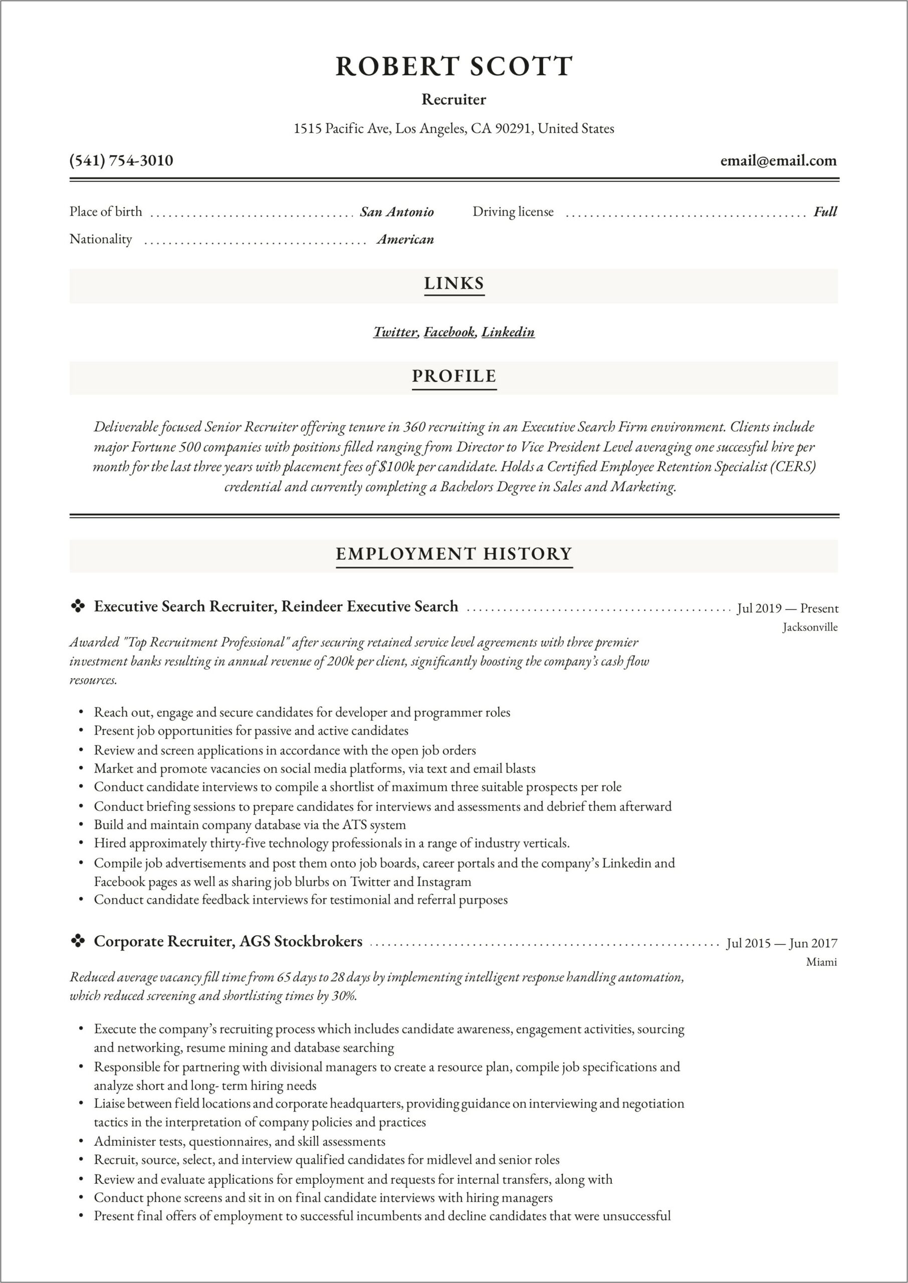 Sample Resume Of Healthcare Recruiter In Staffing