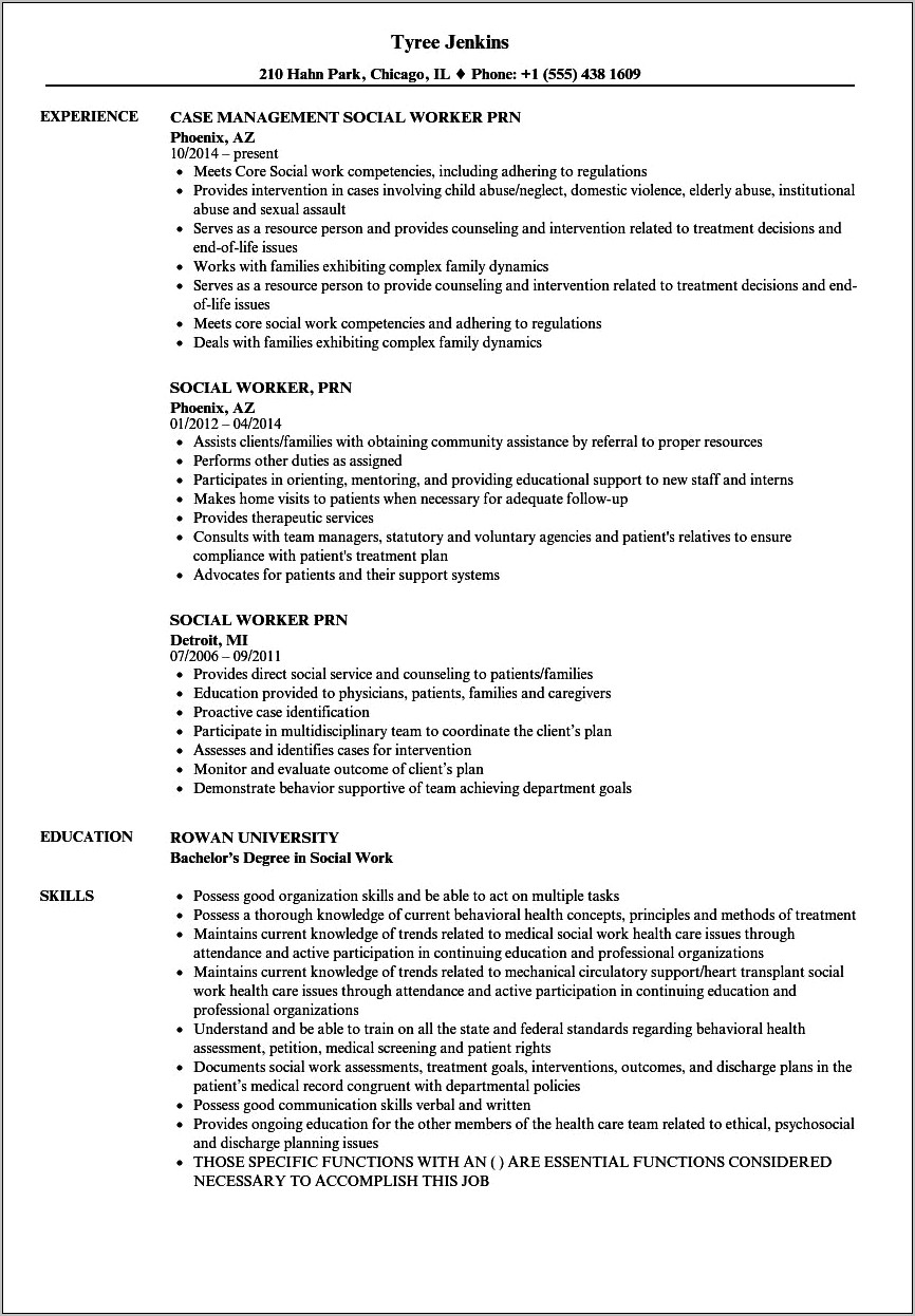 Sample Resume Of Hospital Social Worker